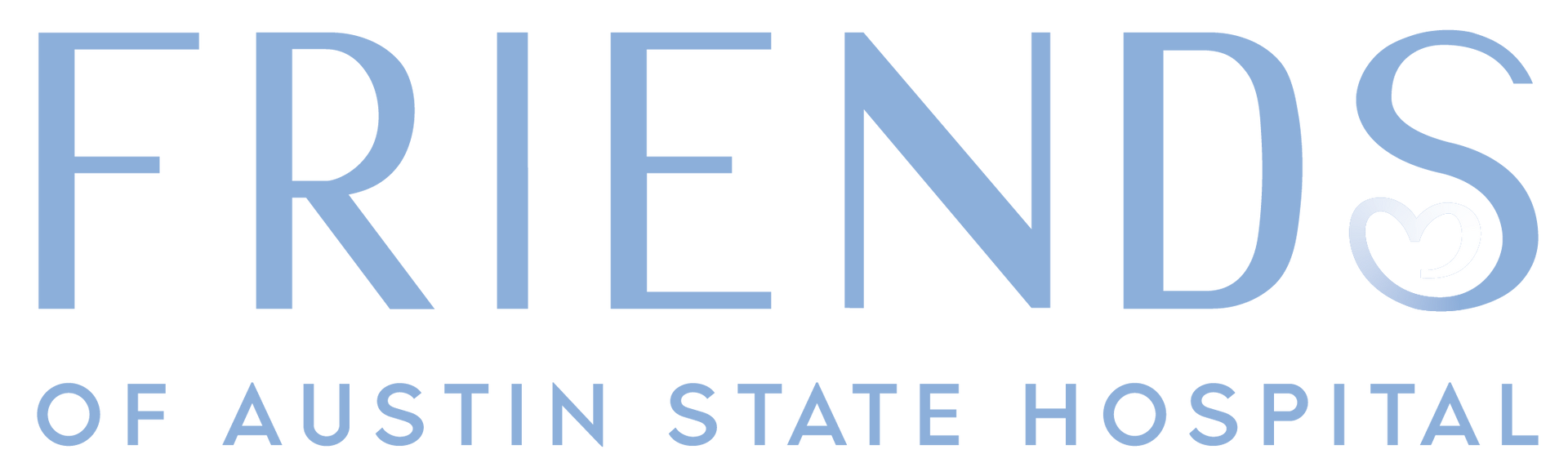 The logo for friends of austin state hospital is blue and white.