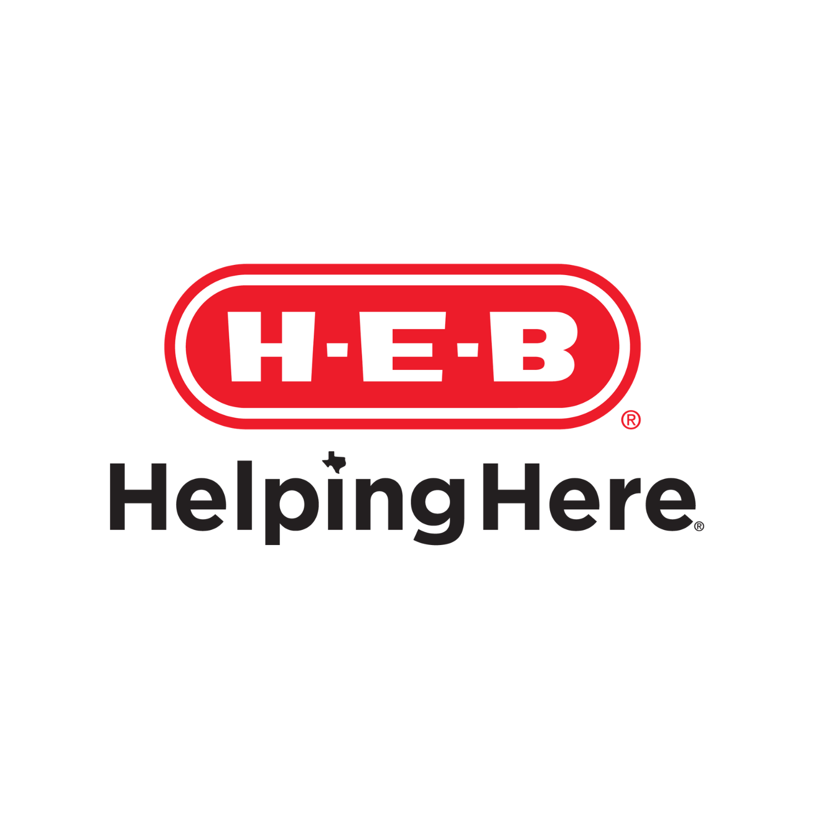 H-E-B logo with a red oval background and the text