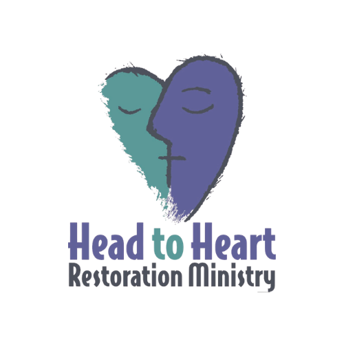 Logo: Heart shape, two faces in teal and purple, text