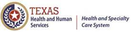 Logo for Texas Health and Human Services, including a Texas seal and
