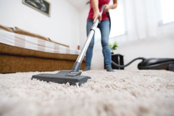 Young Woman Vacuuming House — Cairns, QLD — Big Red Carpet Shampooing Professional carpet cleaning in progress in Cairns
