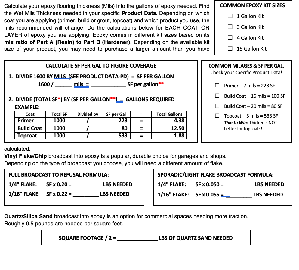 form to calculate thickness of epoxy flooring