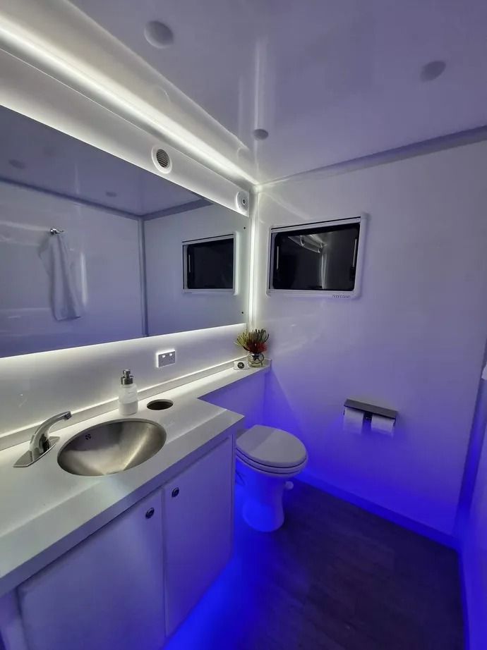 Modern, All-white Bathroom — Royal Flush Luxury Toilet, Portaloo & Shower Hire in Gympie, QLD