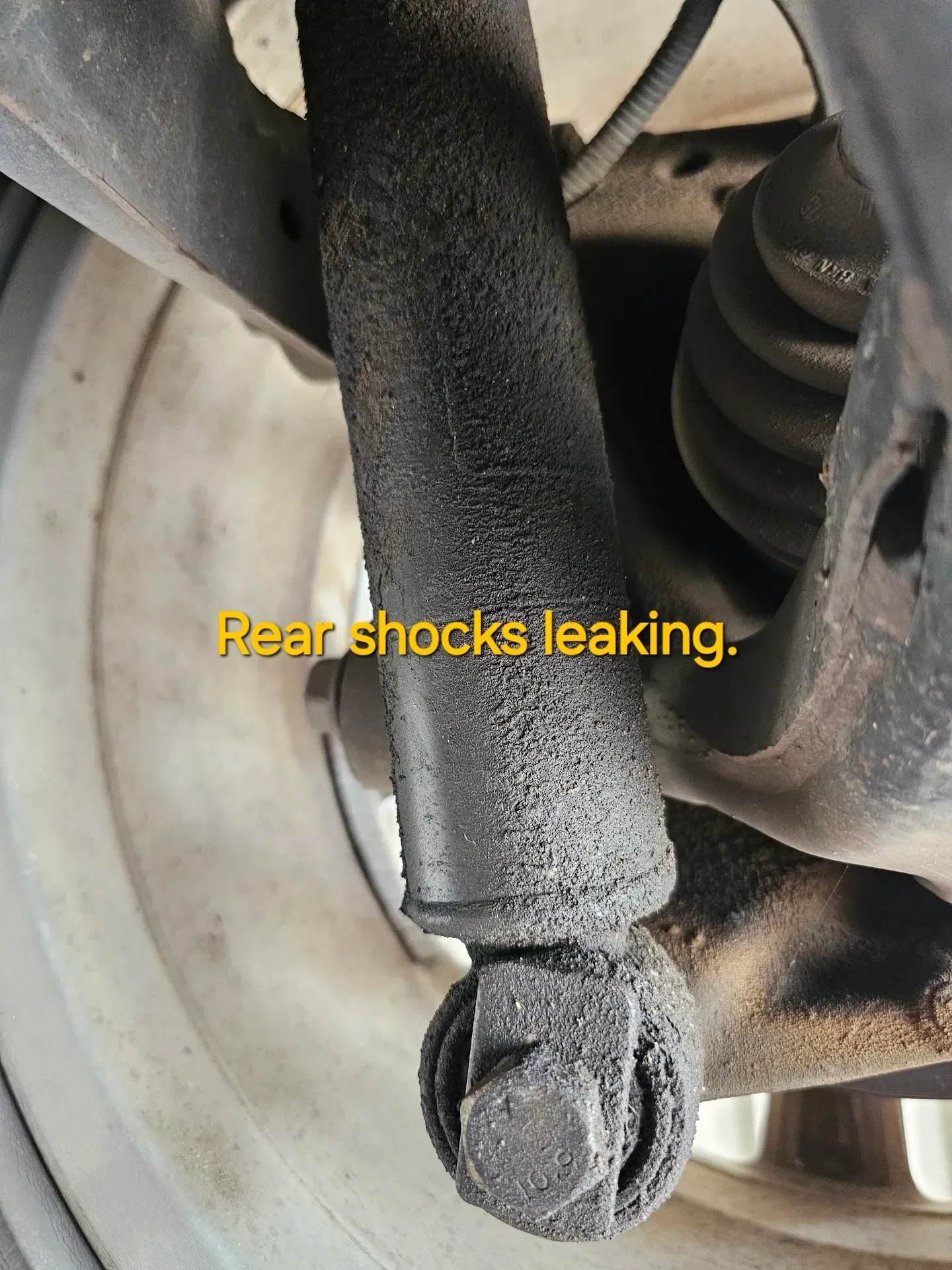 Close-up of a Leaking Rear Shock Absorber on a Vehicle Suspension | McCartha's Auto Service, LLC