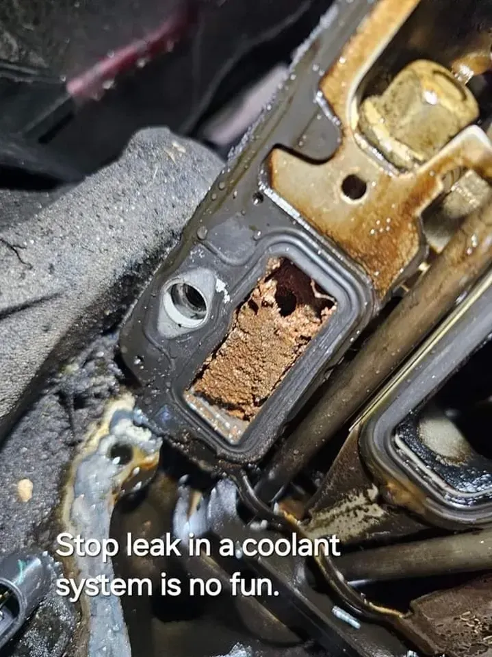 Corroded Coolant Leak in a Car Engine Compartment | McCartha's Auto Service, LLC