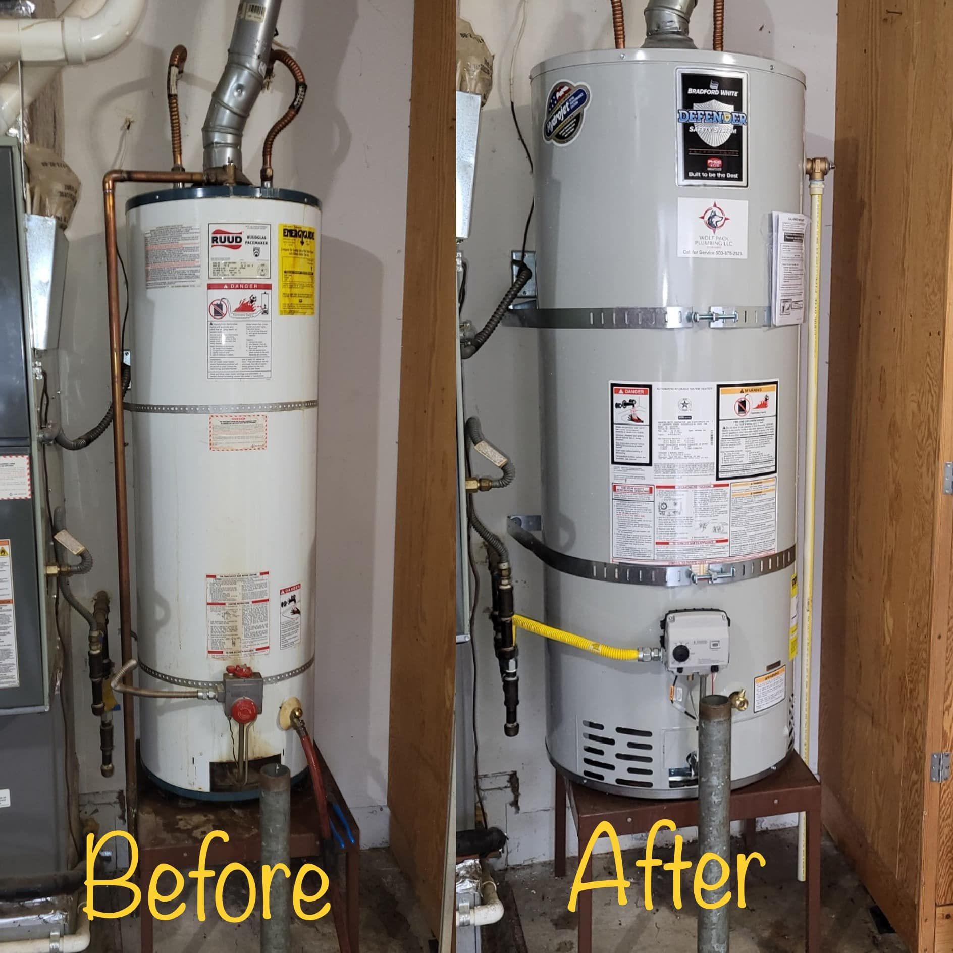 A before and after picture of a water heater