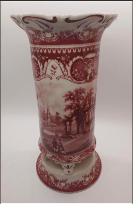 Vintage Royal Worchester Transferware Red Toile Vase (12-EM-4)