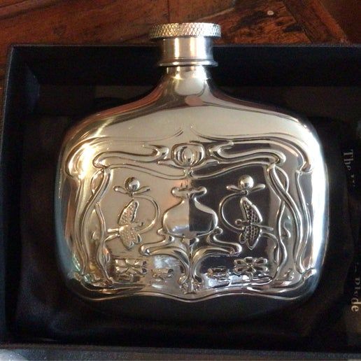 028 - Art Nouveau English Pewter Bottle Flask (28-A-1)