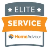An elite service home advisor logo with an orange ribbon.