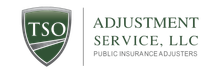 Logo: TSO Adjustment Service, LLC. Shield with TSO and text