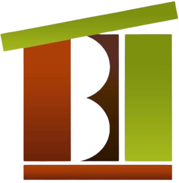 Stylized logo with a white letter B on brown and green blocks topped by a slanted green bar.