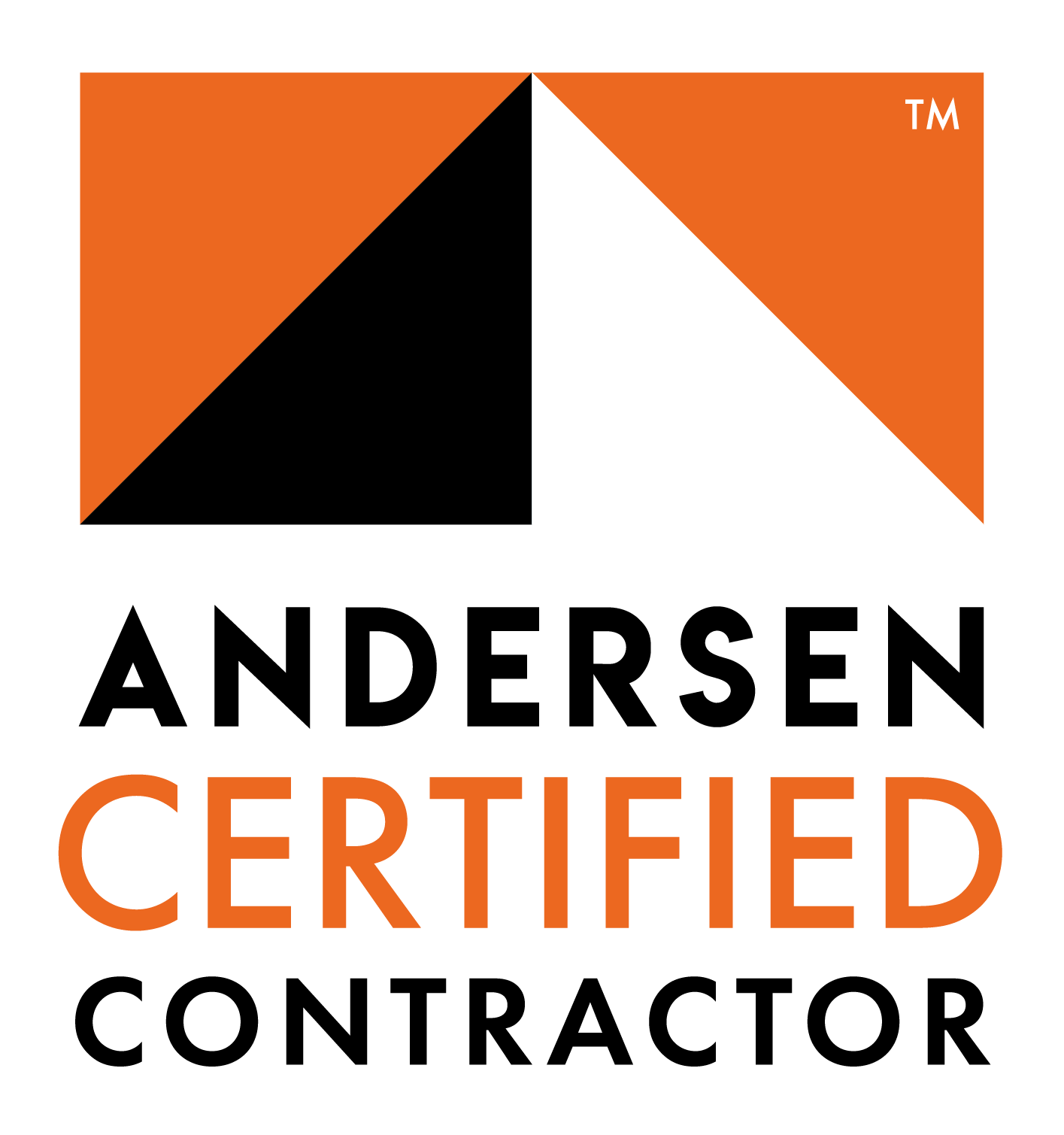 The logo for andersen certified contractor is orange and black