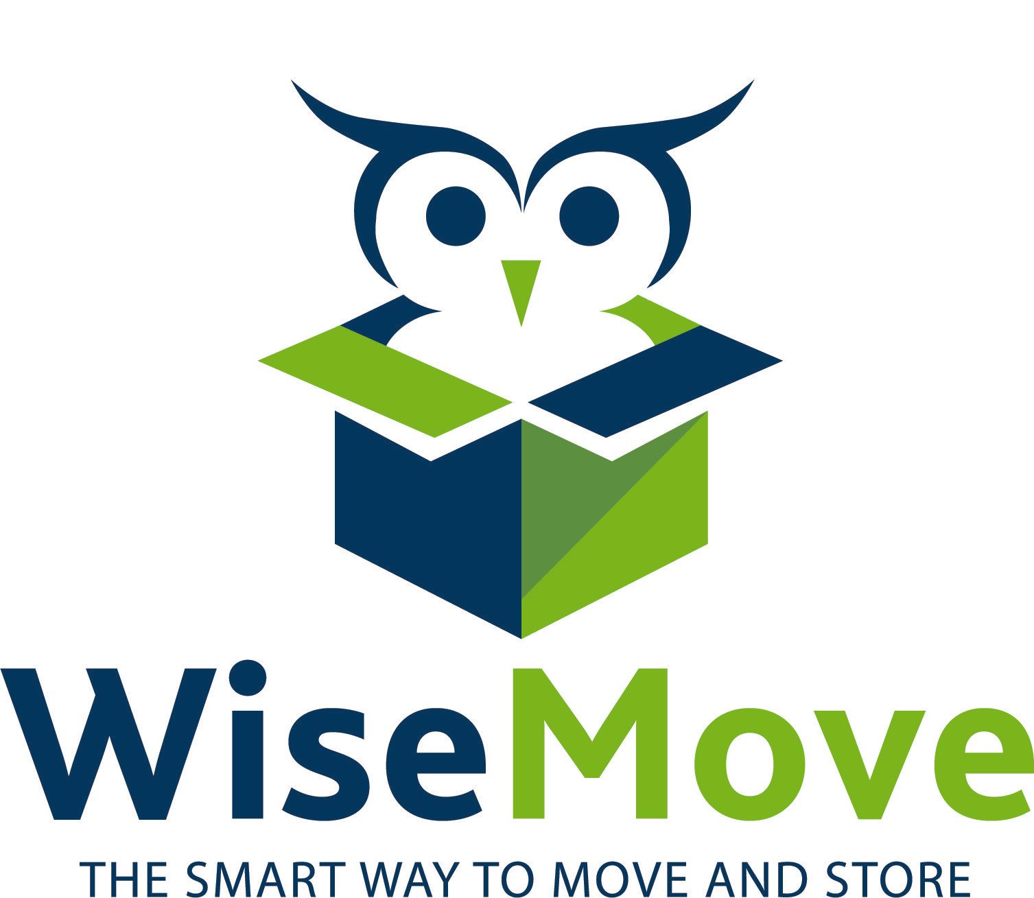 The logo for wise move shows an owl coming out of a box.