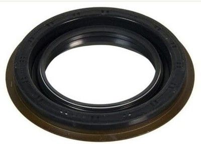 Sello de aceite circular de color negro y marrón con abertura central; para uso mecánico.