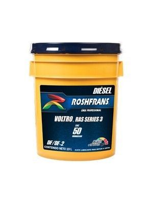 Cubo de gasóleo Roshfrans de color amarillo, con tapa azul y etiqueta negra, 