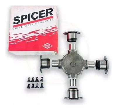 Kit de cruceta Spicer. Caja con piezas, incluyendo cruceta, tapas y pernos.