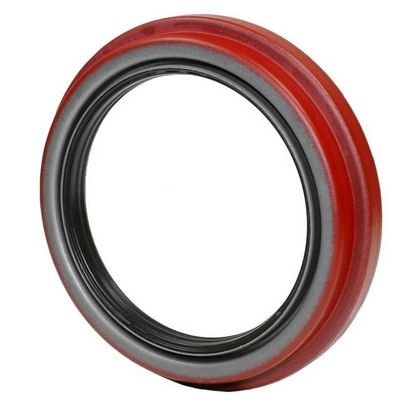 Sello de aceite circular rojo y gris para uso mecánico.