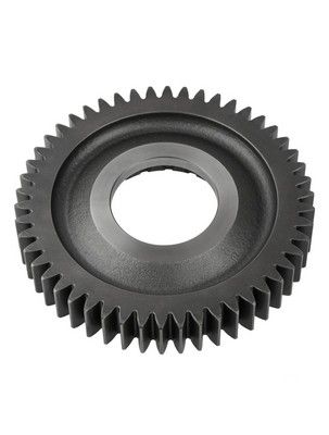 Engranaje de metal gris con múltiples dientes y un orificio central.