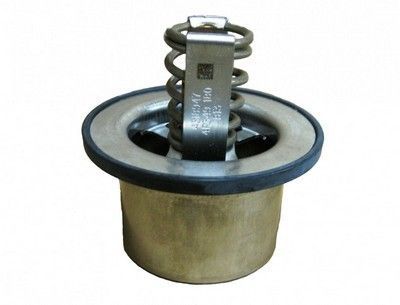 Termostato: cilindro de latón, resorte metálico, sello de goma, banda plateada.