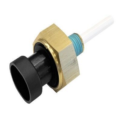Sensor de temperatura del refrigerante automotriz de latón y color negro con sonda blanca.