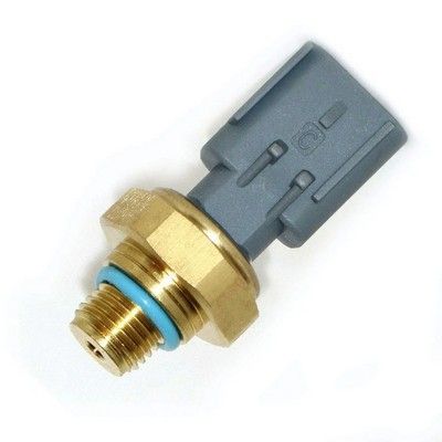 Sensor de latón y gris con junta tórica azul y conector.