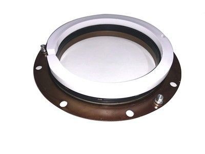 Conjunto de mirilla industrial circular con brida marrón y anillos blanco/negro.