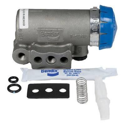 Cámara de freno de aire con piezas incluidas; cuerpo de acero inoxidable, tapa azul y lubricante.