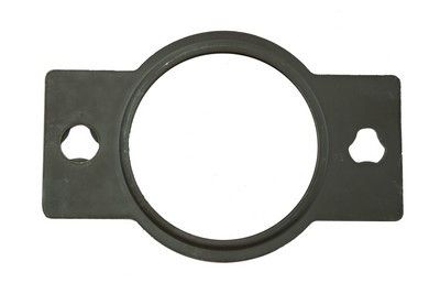 Soporte de metal negro con una apertura circular central y dos orificios de montaje triangulares.