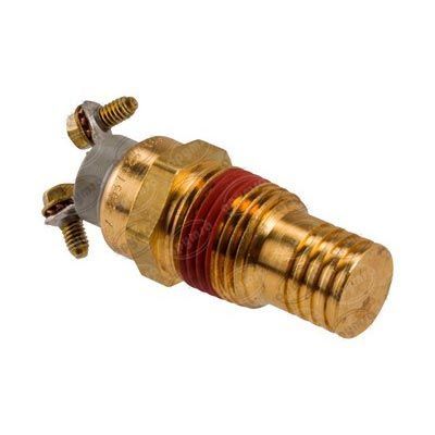 Sensor de temperatura de latón con terminales de tornillo y junta roja.