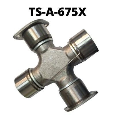 TS-A-675X Junta universal: componente metálico en forma de cruz, extremos cilíndricos, bridas de montaje.