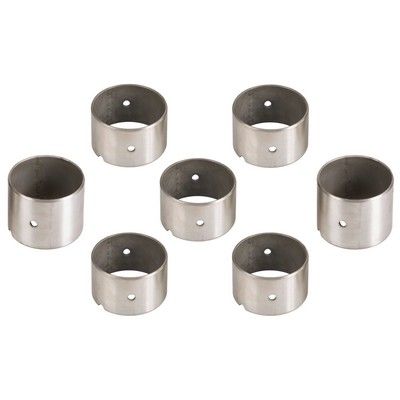 Siete bujes cilíndricos metálicos con orificios de lubricación.