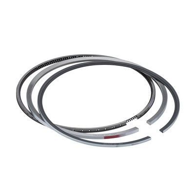Anillos de pistón, componentes metálicos circulares con huecos, probablemente para un motor.