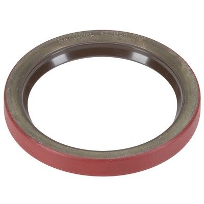 Sello de aceite circular rojo y gris.