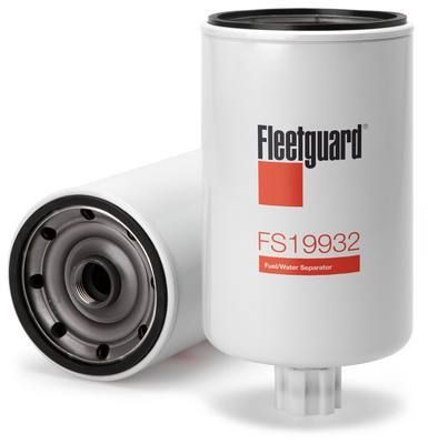 Dos filtros de combustible Fleetguard FS19932 blancos; uno en posición vertical y otro de lado.