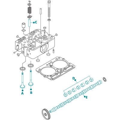 Diagrama explotado de la culata de un motor, mostrando válvulas, resortes y árbol de levas.