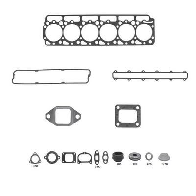 Juego de juntas de motor, diferentes tamaños y formas, material negro, fondo blanco.