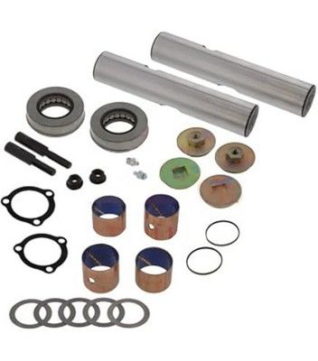 Kit de reconstrucción de pivote de suspensión para vehículo, con varios componentes metálicos y cojinetes.