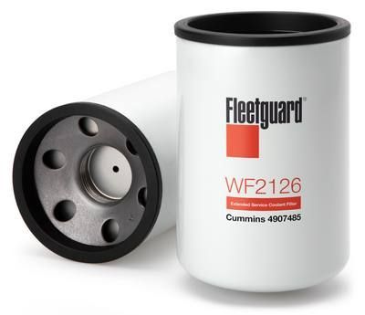 Dos filtros de combustible Fleetguard WF2126. Filtros cilíndricos blancos con extremos negros.