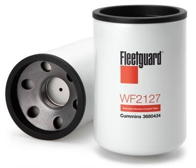 Dos filtros de combustible Fleetguard WF2127; blanco con tapa negra, el extremo visible tiene orificios.