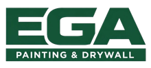 The dark green logo for "EGA PAINTING & DRYWALL" features bold, capitalized lettering.