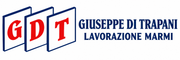 Logo GDT con lettere rosse su pannelli contornati di blu e la scritta “Giuseppe Di Trapani Lavorazione Marmi”