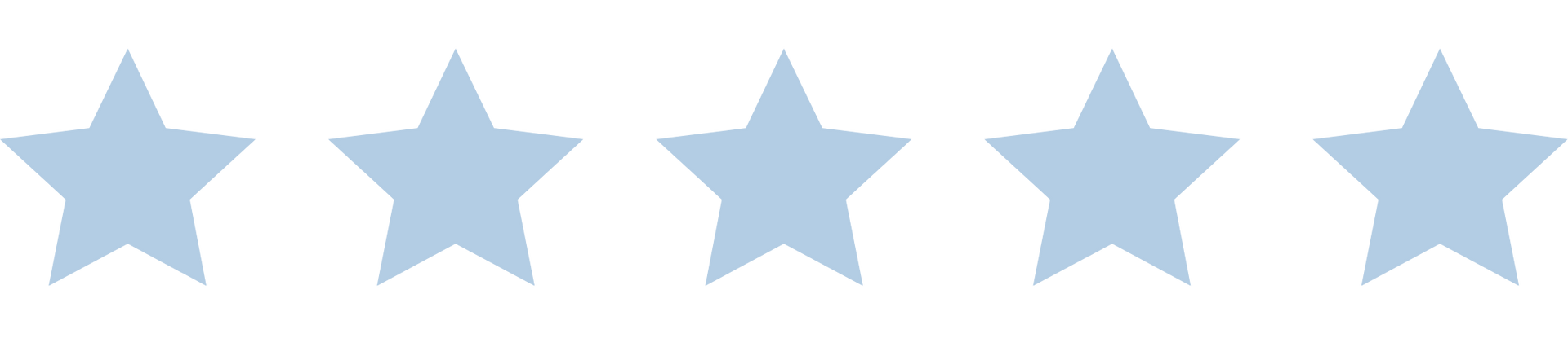 Five blue stars are lined up in a row on a white background.