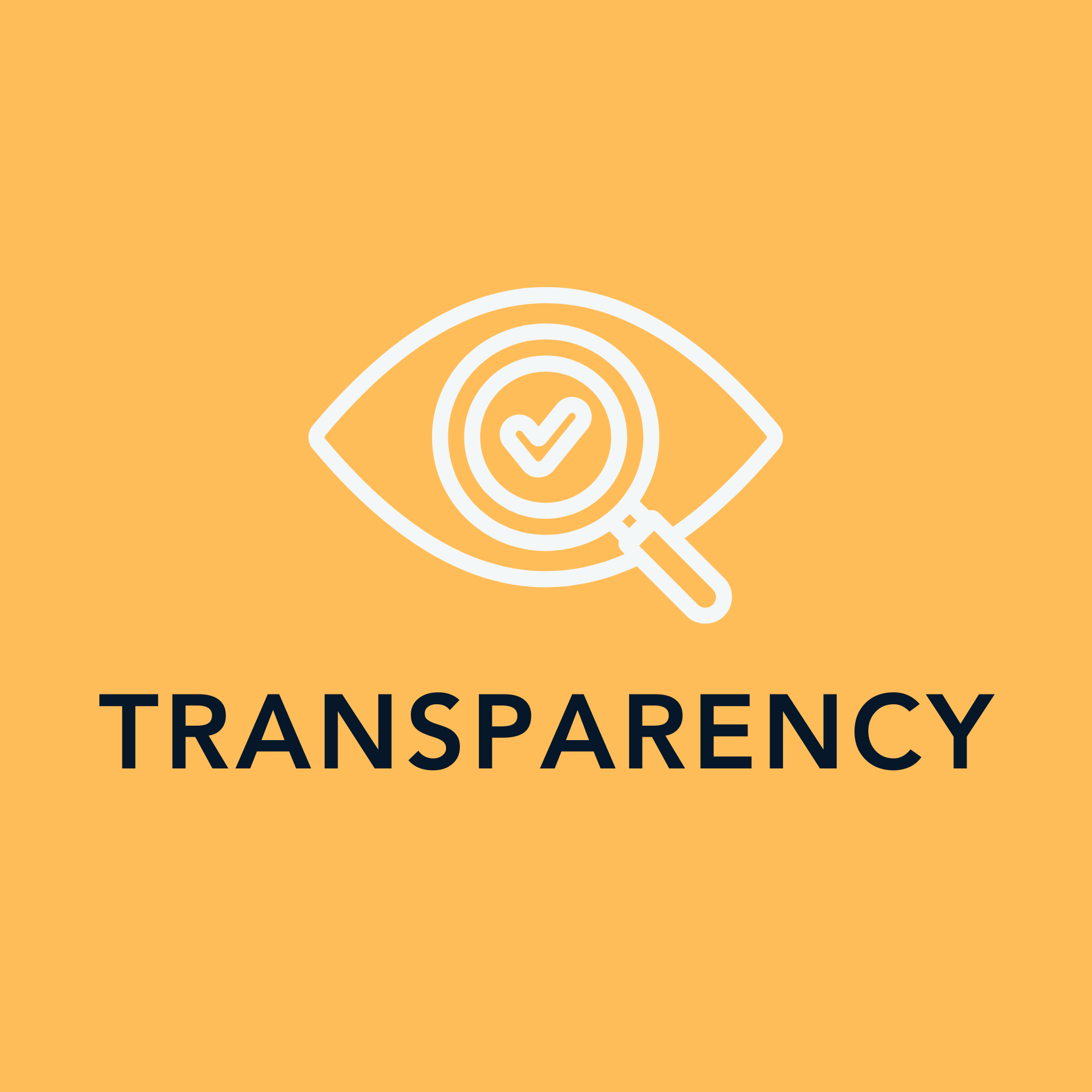 White eye icon with checkmark on orange background 