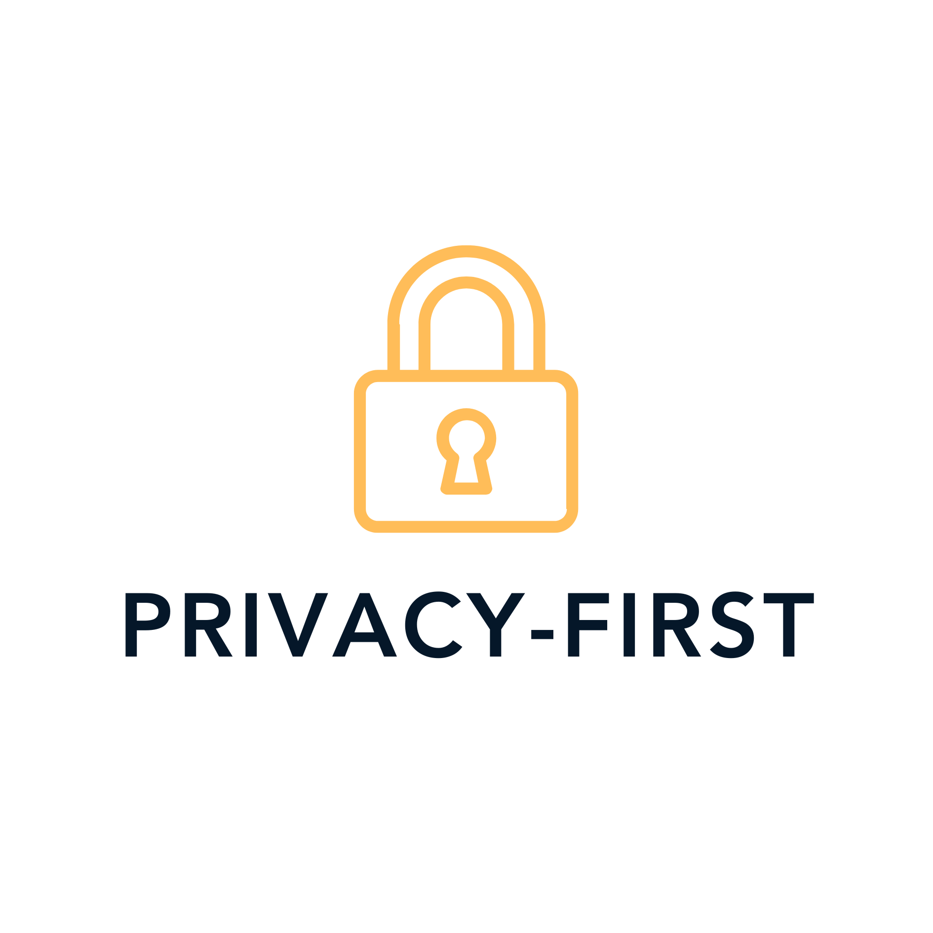 Gold lock icon above the words “PRIVACY-FIRST” on a white background
