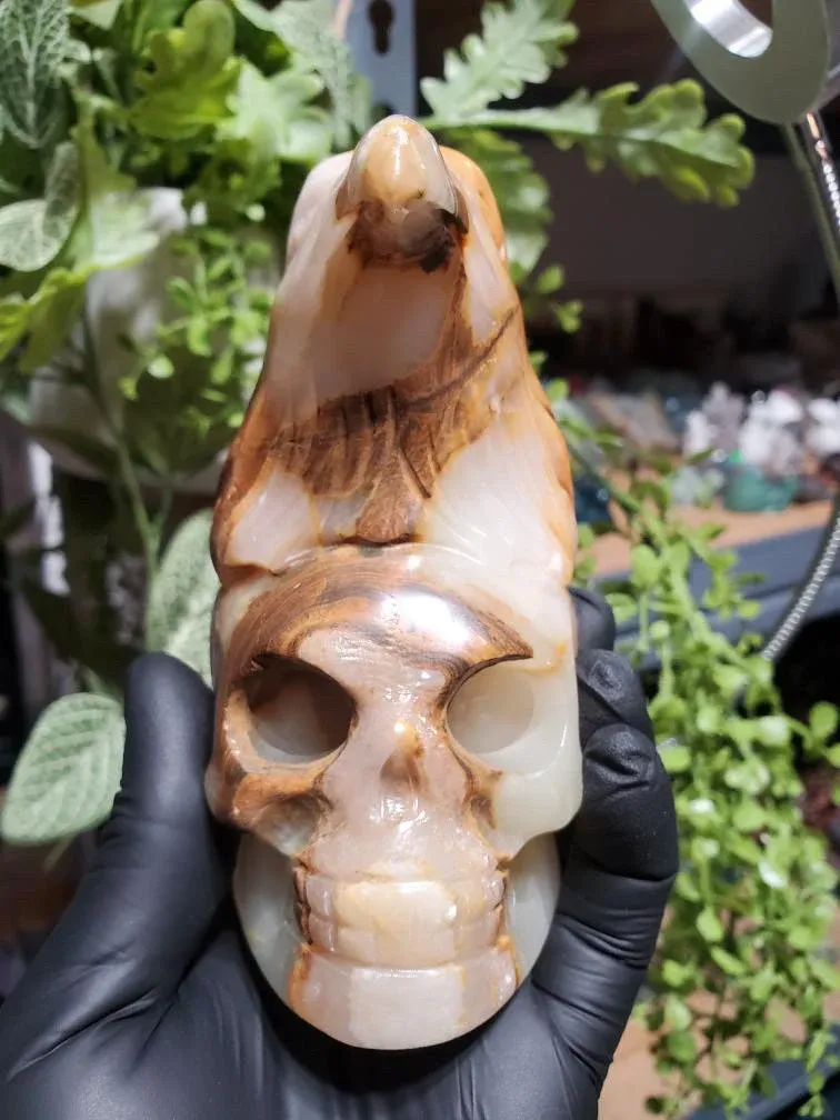 Afghanistan Jade Skull with Eagle Head crystal stone carving 754g