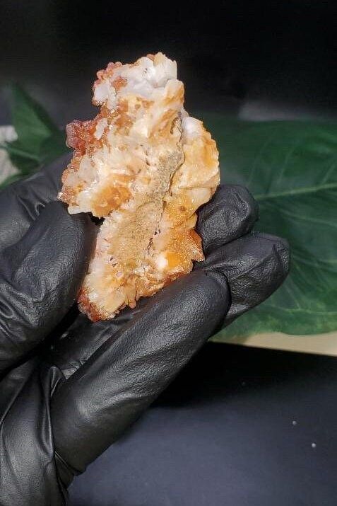 Vanadinite on stilbite cluster, mineral, Morocco 72g