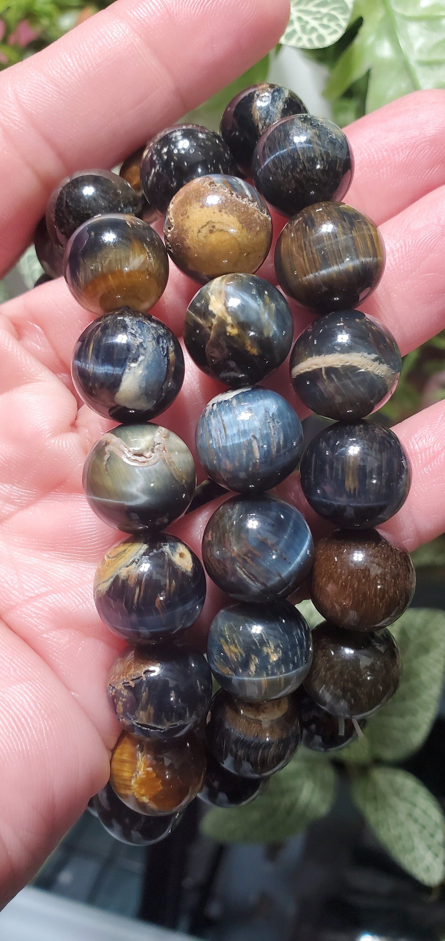 Blue & Golden Tiger's Eye 12mm bead bracelet 1pc