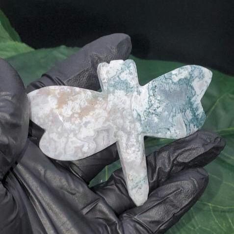 Polished Ocean Jasper Dragon fly, crystal carving 48g