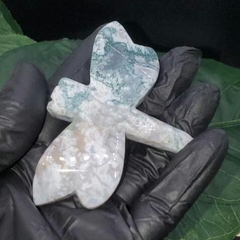 Polished Ocean Jasper Dragon fly, crystal carving 48g