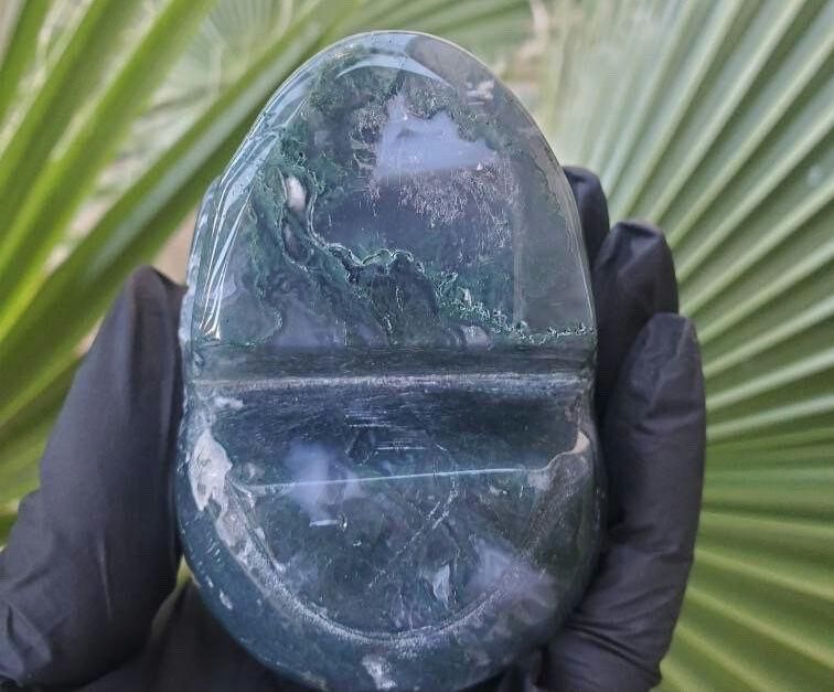 Green Moss Agate skull, Carved Crystal Skull 420g